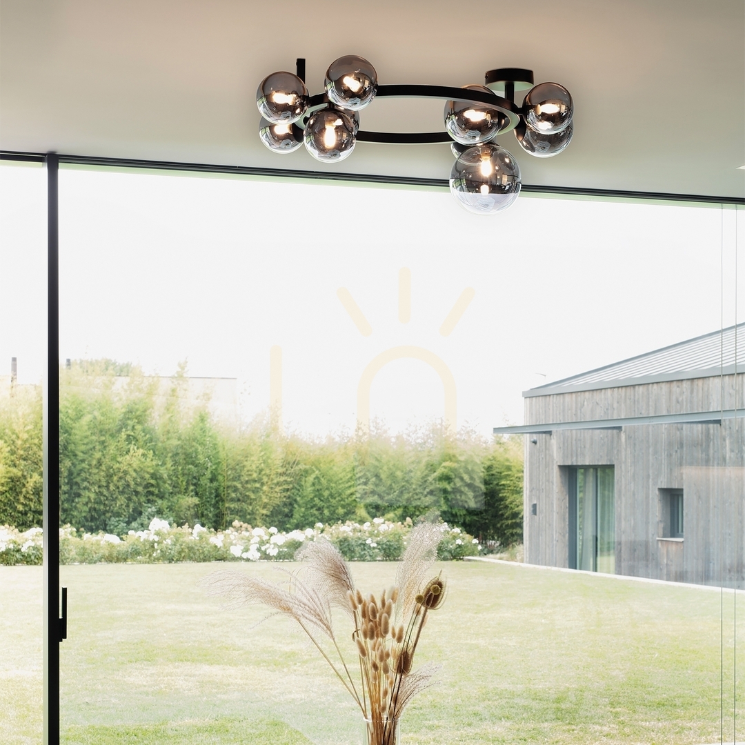 Utsikt Plafond Ideallux Perlage PL6 Bianco vit mässing glas 49 cm 309279 Plafond Ideallux Perlage PL6 Bianco vit mässing glas 49 cm 309279
