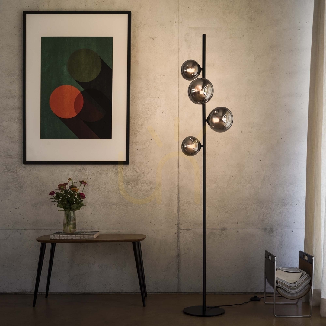 Förhandsvisning Stående lampa Ideallux Perlage PT4 Fumé svart glas metall 306988 Stående lampa Ideallux Perlage PT4 Fumé svart glas metall 306988