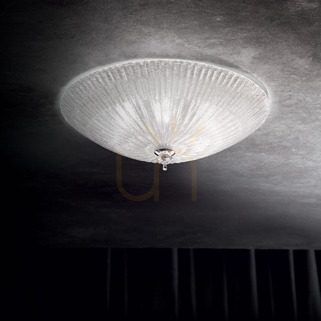 Kontrollera Plafond Ideallux Shell PL4 transparent glas 50 cm 008615 Plafond Ideallux Shell PL4 transparent glas 50 cm 008615