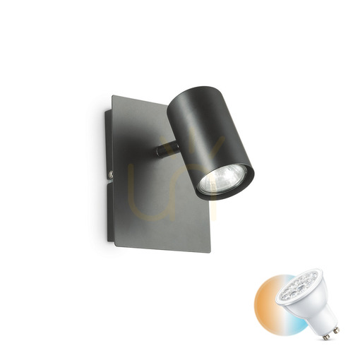 Kontrollera Vägglampa Ideallux Spot AP1 Nero svart metall GU10 115481