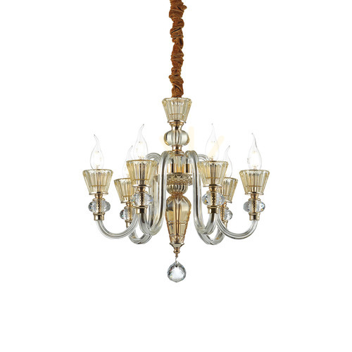 Kontrollera Pendellampa Ideallux Strauss SP6 guld glas 140605