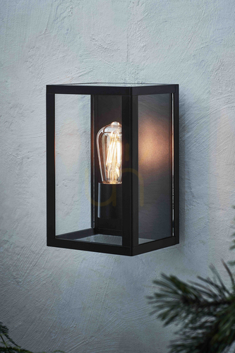 Kontrollera Vägglampa Markslojd Pelham 107113 svart transparent glas/aluminium E27