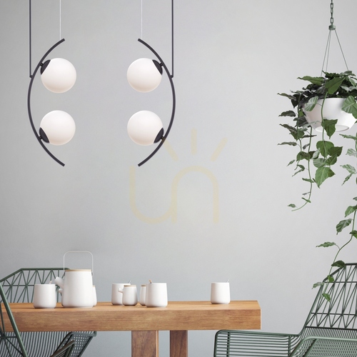 Kontrollera Zuma Line HELIX 5016 pendellampa, svart med vita glaskupor, 4×E14
