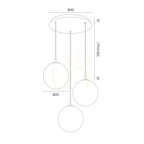 Display Hängande lampa ARGON PALOMA 6306 vit opal mässing E27 3x1W IP20 Hängande lampa ARGON PALOMA 6306 vit opal mässing E27 3x1W IP20