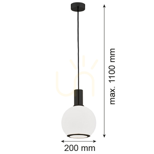 Pendellampa ARGON Sagunto Plus 8564 med opalvitt glas och svart stomme, E27 small 2