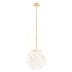 Pendellampa ARGON ALMIROS 8448, vitbrun marmorerad, borstad mässing, E27 small 0
