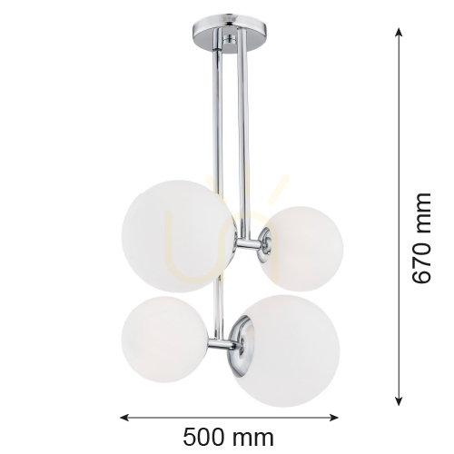 Kontrollera Taklampa Argon ASPEN 1646, 4 kulor i opalglas, krom, 4xE27