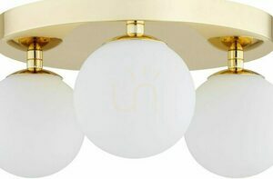 Plafond Argon FLAVIO 1413 mässing, 3 vita klot av opalglas, 3xE14 IP44, 34 cm small 3