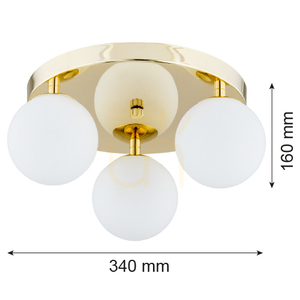 Plafond Argon FLAVIO 1413 mässing, 3 vita klot av opalglas, 3xE14 IP44, 34 cm small 7