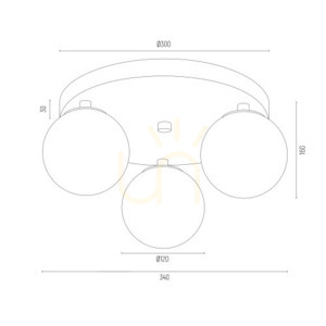 Plafond Argon FLAVIO 1413 mässing, 3 vita klot av opalglas, 3xE14 IP44, 34 cm small 8