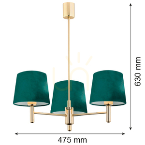 Ljuskrona ARGON Ponte Plus 6192 mässing grön velour 3-arm E27 small 2