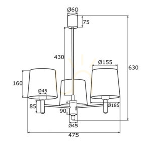 Ljuskrona ARGON Ponte Plus 6192 mässing grön velour 3-arm E27 small 3