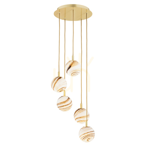 Pendellampa Argon ARUBA 2182 marmorerat glas, borstad mässing, 5xE14, 139,5 cm small 0
