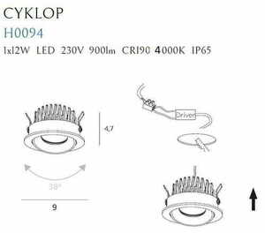 Infälld armatur Max Light CykloP H0094 4000K vit Ø6 cm IP65 12W small 1