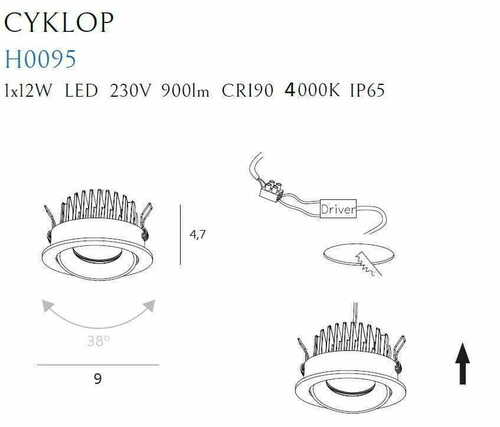 Kontrollera Infälld takspot Max Light CykloP H0095 4000K svart 12W IP65 Ø6 cm