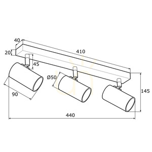 ARGON LAGOS 1475 takspotlight, mattvit med mässingspläterade detaljer, 3×GU10 small 3