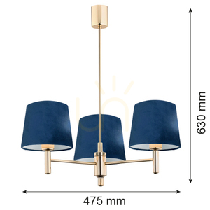 Pendellampa ARGON Ponte 1485 marinblå velour mörk mässing E27 3x15W small 2