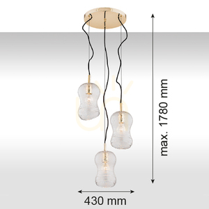 Taklampa ARGON CADIZ 1464 transparent kristall mässing E27 3x small 1