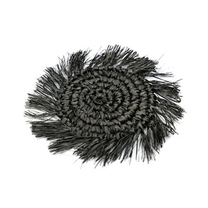 Bazar Bizar Fringe Raffia glasunderlägg med fransar, svart 16 cm small 2
