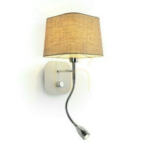 Rendl PERTH R13661 E14-vägglampa med textilskärm och LED-läslampa, beige/vit/krom small 0