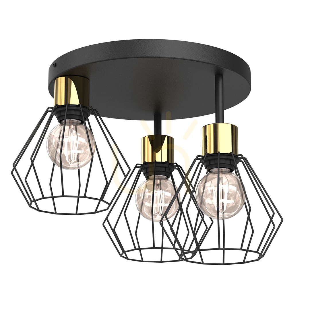 Plafond Parkla Korg Svart/Guld 3Xe27