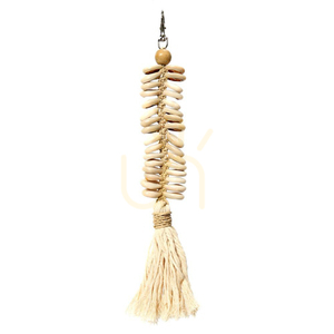 BAZAR BIZAR Nyckelring fiskben macrame grädde bomull skal brun beige 25 cm small 0