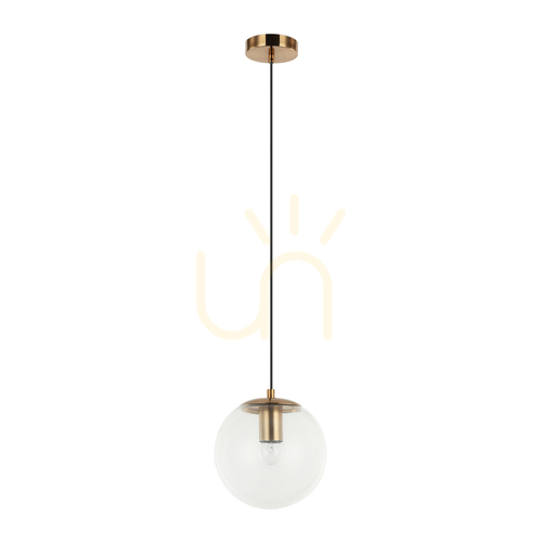 Kontrollera Italux Sarpo pendellampa mässing, klart glas 20 cm, E27 PND-58867-1S-BK-BRO