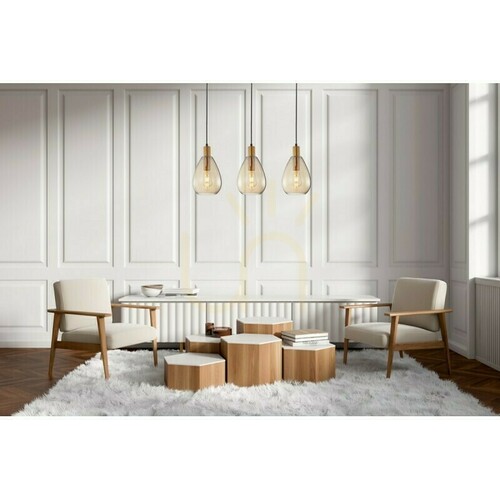 Kontrollera Pendellampa Zulo 3xE27 på skena, mässingsfärg och bärnstensglas Italux PND-27812-3-BRO-AMB