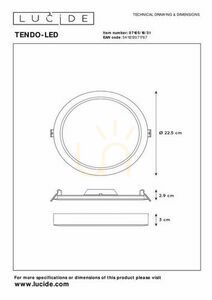 Lucide TENDO-LED takplafond vit 22 cm LED 18W 3000K 07105/18/31 small 9