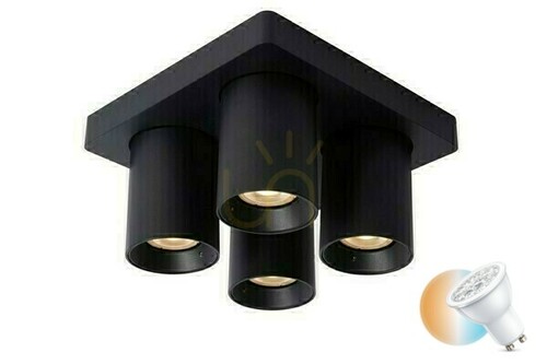 Kontrollera Downlight Lucide Nigel svart 4xGU10 LED dimbar 20 cm 09929/20/30