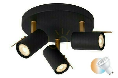 Kontrollera Lucide GRONY 3-ljus spotlights svart guld metall GU10 dimbar 17998/15/30