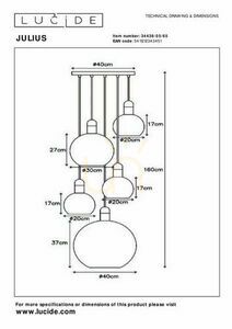 Lucide JULIUS taklampa svart 5-ljus glas metall E27 34438/05/65 small 3