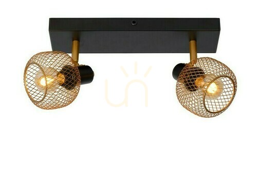 Kontrollera Spotlight Lucide MAREN 2-ljus guld/svart metall vintage 36 cm 77978/02/02
