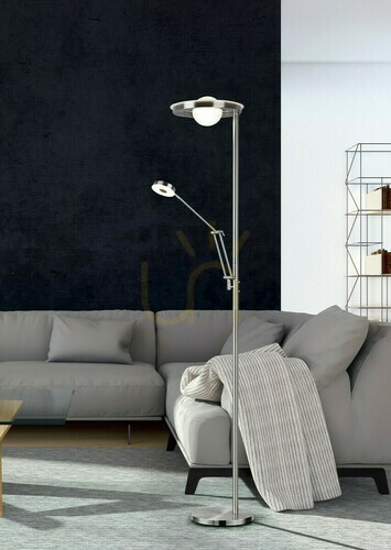 Kontrollera Trio BARRIE 424210307 LED-golvlampa med läsarm, matt nickel, 181 cm