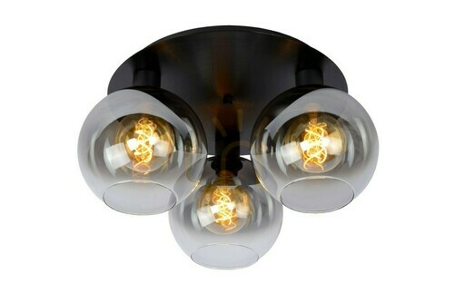 Kontrollera Plafond Lucide Marius svart metall glas 3-ljus 50 cm 74114/03/30