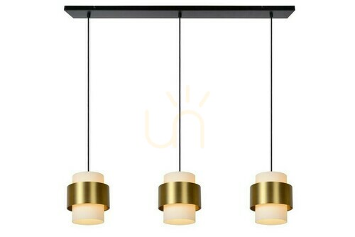 Kontrollera Lucide FIRMIN pendellampa 3-ljus guld glas retro 45497/03/02