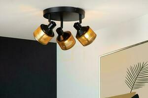 Spotlight Lucide RAFA svart guld 3-armad vintage metall E14 77980/13/30 small 2