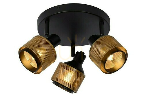 Kontrollera Spotlight Lucide RAFA svart guld 3-armad vintage metall E14 77980/13/30