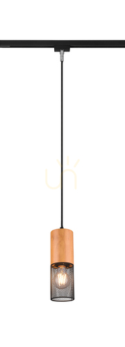 Kontrollera Trio DUOLINE 73430132 pendellampa för skena, mattsvart och trä, 1×E27