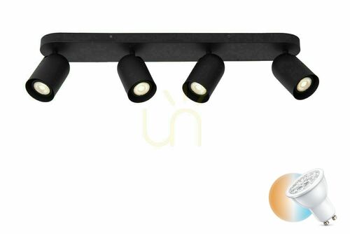 Kontrollera Spotlights Lucide PUNCH svart 4-ljus GU10 LED plafond 13958/04/30