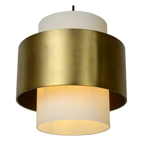 Kontrollera Lucide FIRMIN pendellampa i opalglas, matt guld, Ø 30 cm, E27, 45497/30/02