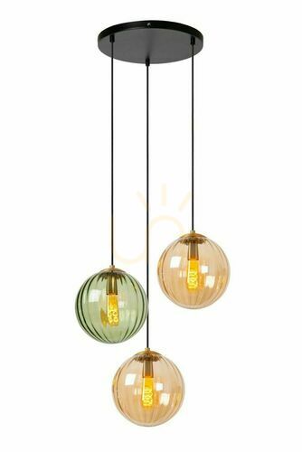 Kontrollera Taklampa Lucide MONSARAZ grön glas metall 3-ljus E27 45493/03/33