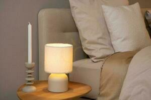 Bordslampa Lucide WOOLLY beige bomull metall Japandi E14 10516/01/38 small 2