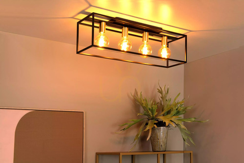 Kontrollera Lucide RUBEN takplafond, 4xE27, svart metall, 90 cm, 00124/04/30