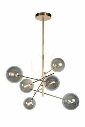 Kontrollera Lucide ALARA pendellampa guld glas metall 6 ljus 46417/06/10
