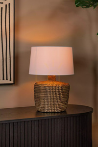 Lucide AMBALA bordslampa i sjögräs och linne, natur/vit, E27, Ø35 cm, 10551/81/73 small 3