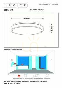 Plafond Lucide DASHER vit LED 18W IP44 34,8 cm 79110/35/31 small 4