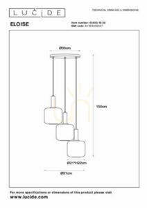 Lucide ELOISE taklampa svart glas metall 3-ljus E27 40 cm 45405/13/30 small 5