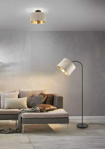 Kontrollera Trio JULIETA golvlampa med beige sammetsskärm, svart E27 419090144