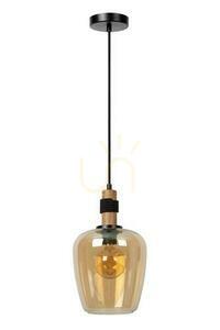 Lucide ILONA pendel, bärnstensglas Ø 22 cm, E27 max 40 W, höjd 70–173 cm, svart takkopp, 45408/22/62 small 1